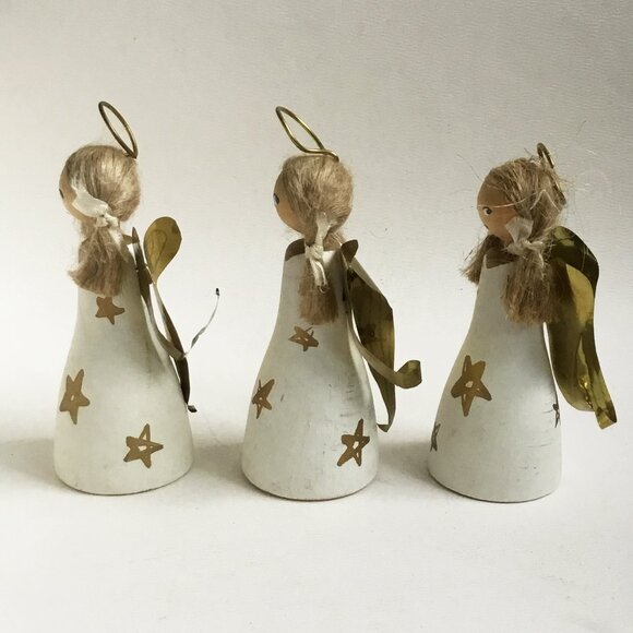 Vintage Christmas Wooden Peg Folk Art Angels Figures Ornament Sweden Set of 3 - Picture 3 of 7